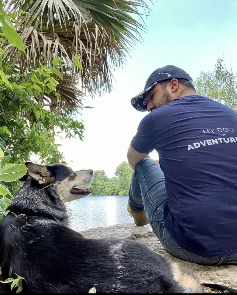 Certified behavior consultant working calmly with a dog during aggression training in Austin